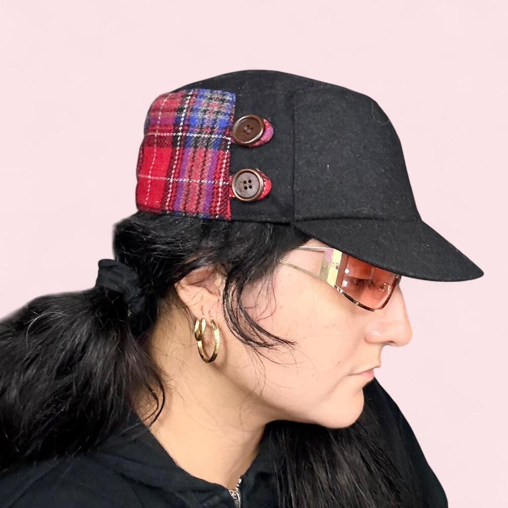 Y2k plaid military hat with